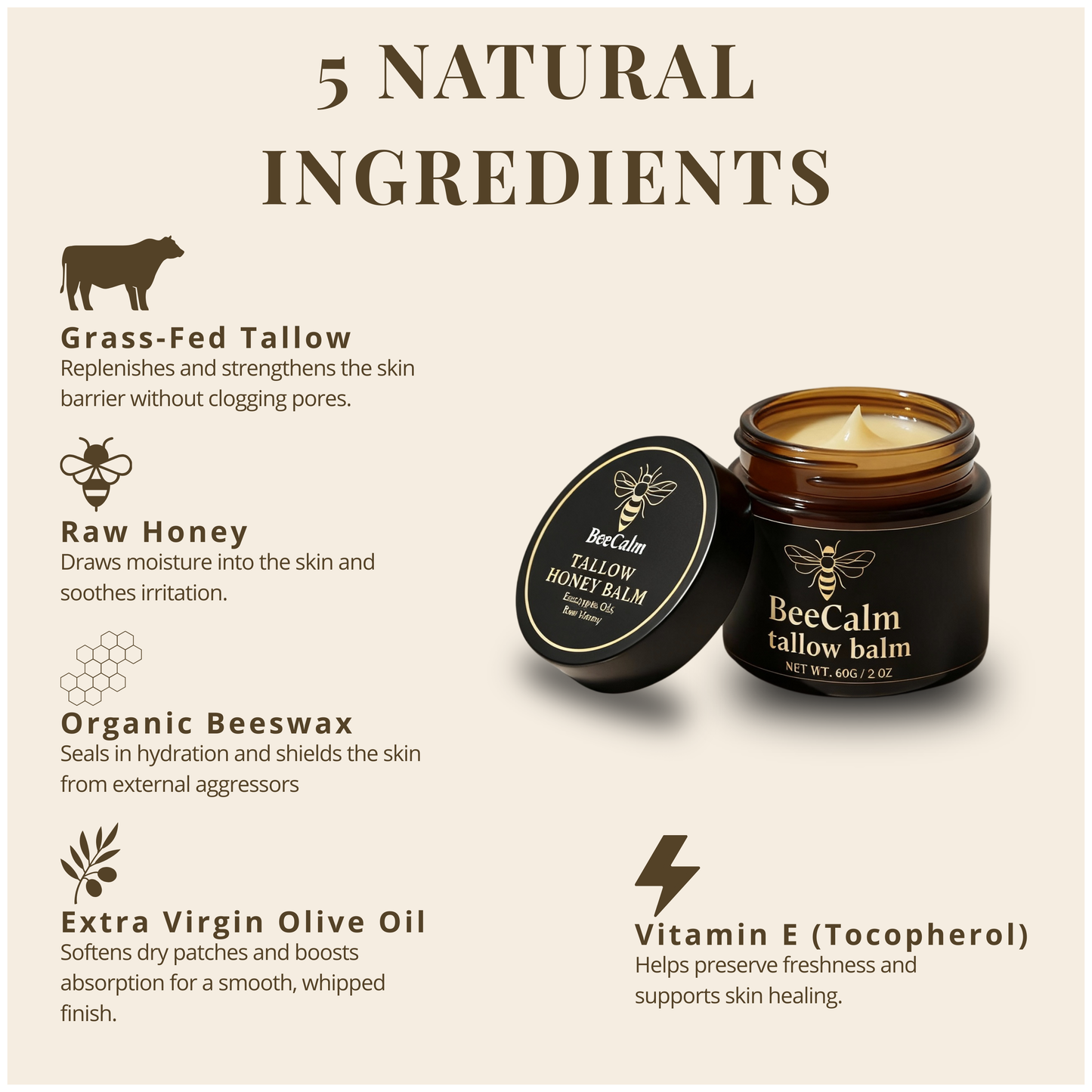 BeeCalm™ – Organic Tallow & Honey Balm for Dry, Sensitive Skin